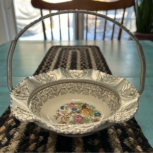Vtg 1950's Farber & Shlevin Inc Porcelain & Hammered Aluminum Dish - home decor
